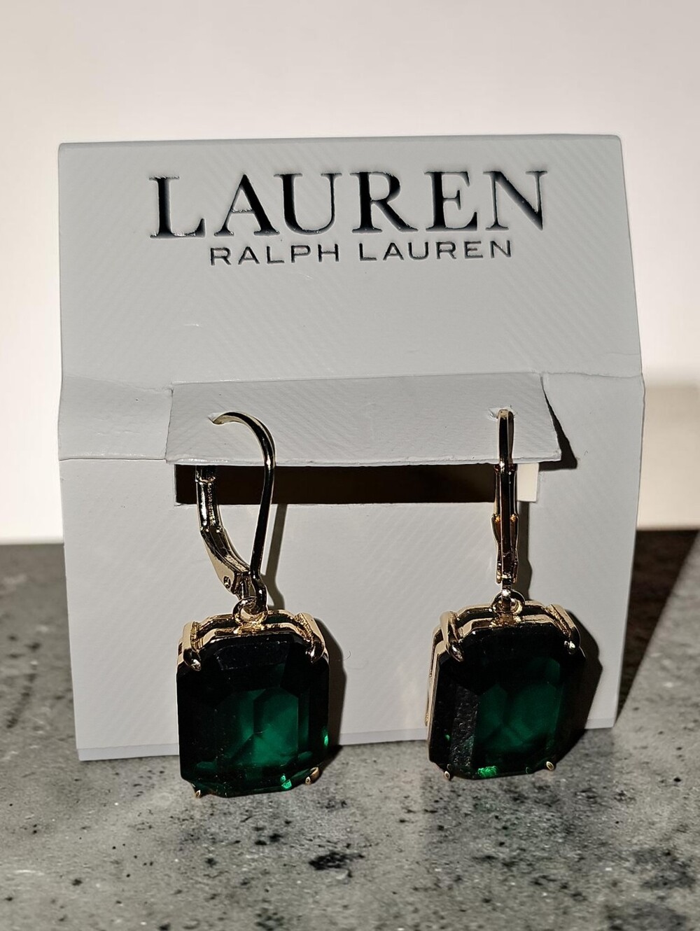 Lauren Ralph Lauren Nwt Gold-Tone Deep Green Gem Drop Earrings